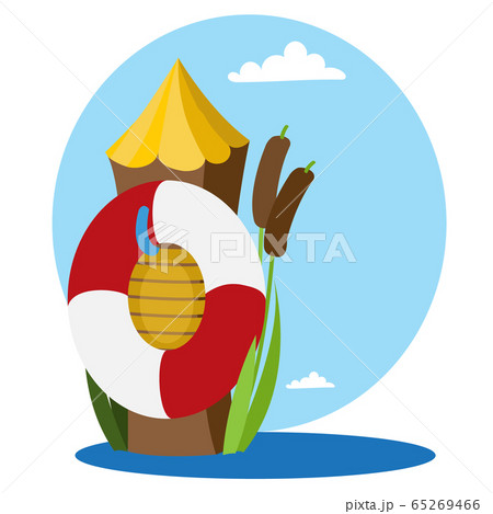Log and a life buoy in the water. Cartoon drawing for gaming mobile applications 65269466