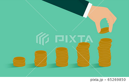 コインを積み上げる手、お金を貯めるイメージ 65269850