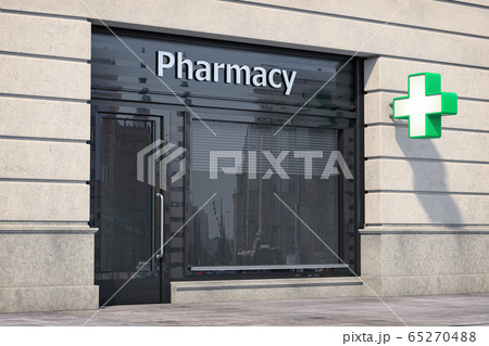 Pharmacy store or drugstore exterior design. 65270488
