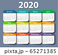 Calendar 2020 year vector design template. Week starting on Monday 65271385