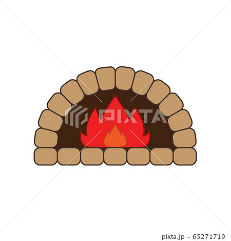 Stone brick, pizza firewood oven with fire 65271719