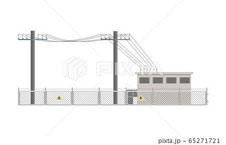 Power lines and transformer substation building 65271721