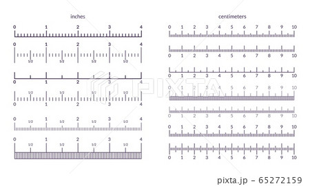 Ruler scale. Measuring metrics and inch indicators, precision line graphic with centimeter marks. Vector isolated set of ruler signs 65272159