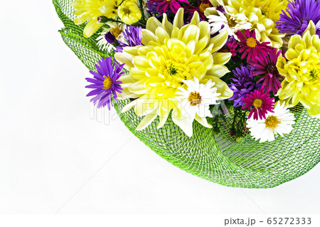 bouquet with chrysanthemums and asters on a white background close-up bouquet with chrysanthemums and asters on a white background close-up 65272333