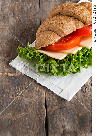 grain vegetarian croissant sandwich on a wooden background old grain vegetarian croissant sandwich on a wooden background old 65272335
