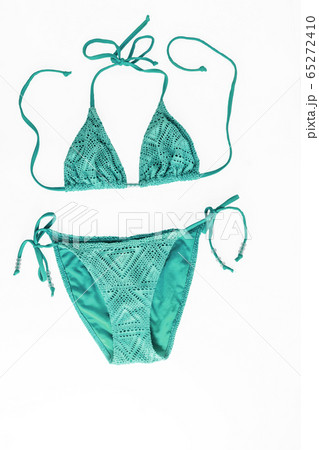 multicolored knitted beach bikini isolated on white background 65272410