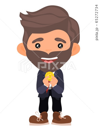man with a beard with a gold coin. vector flat man with a beard with a gold coin. vector flat 65272734