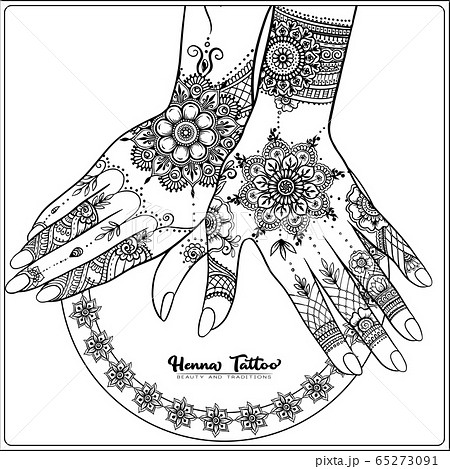 Hands with traditional indian henna tattoo. 65273091