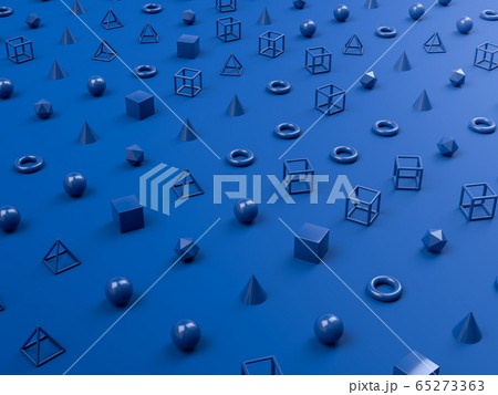 Abstract minimalism background with blue geometric shapes o blue background. 3D render illustration background or backdrop 65273363