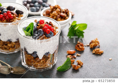 Layered blueberry and red currant parfait with Layered blueberry and red currant parfait with 65273850