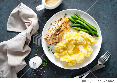 Grilled chicken breast with mashed potatoes and Grilled chicken breast with mashed potatoes and 65273862