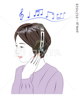 静かにヘッドフォンで音楽を聴く女性のイラスト素材