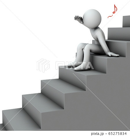階段の途中で後ろを眺めるキャラクター。 65275834