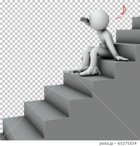 階段の途中で後ろを眺めるキャラクター。 65275834
