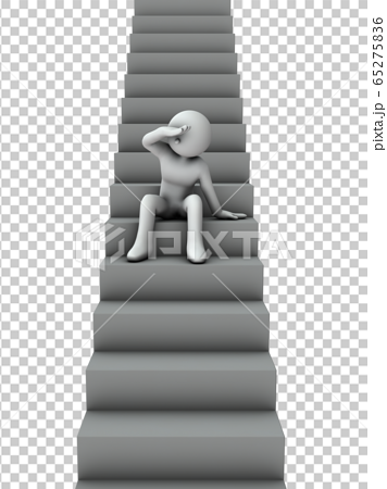 階段の途中で後ろを眺めるキャラクター のイラスト素材