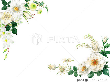 白い花のデザインフレームのイラスト素材