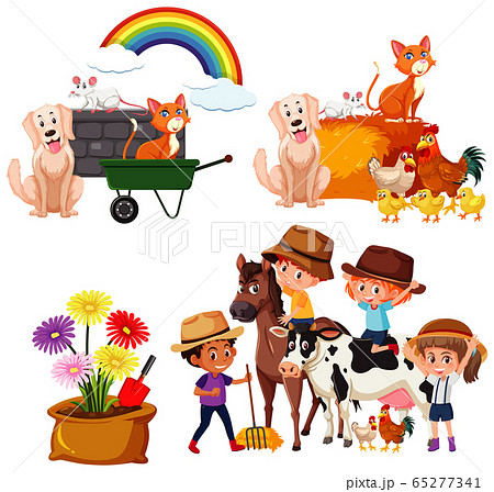 Set of children and farm animals on white Set of children and farm animals on white 65277341