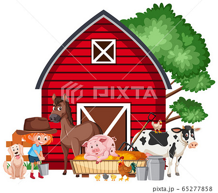 Scene with little girl feeding animals on the farm Scene with little girl feeding animals on the farm 65277858