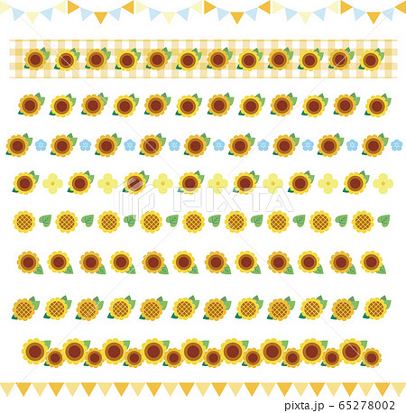 ひまわり 夏 花 飾り罫 ライン イラスト素材セットのイラスト素材