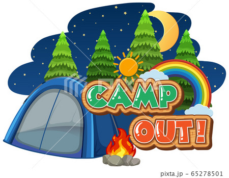 Font design for camp out with tent in the park 65278501