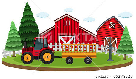 Scene with tractor and barns on the farm Scene with tractor and barns on the farm 65278526