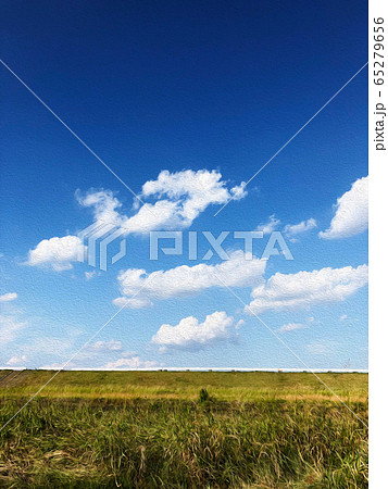 青空　原っぱ　草原　風景　油彩風 65279656