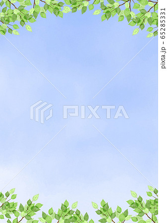 手描き水彩 新緑と青空 縦向きのイラスト素材 65285331 Pixta