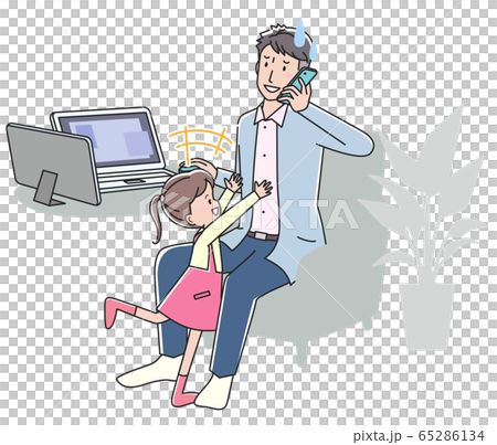 Telework Dad who is troubled by children on the phone 65286134