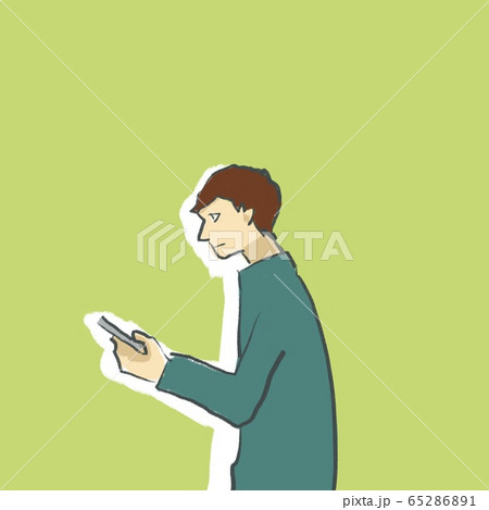 携帯 スマホ を見る男性の横顔 カラー２ のイラスト素材