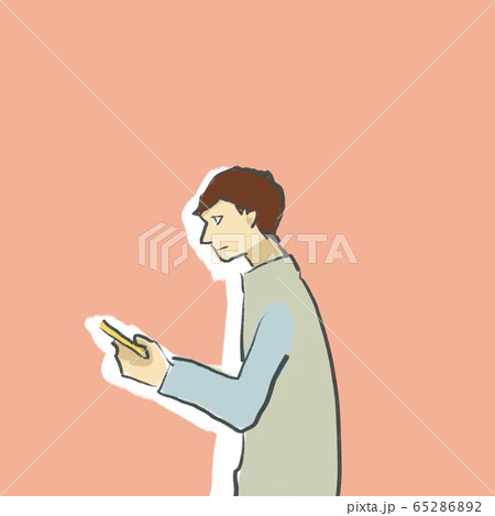 携帯 スマホ を見る男性の横顔 カラー１ のイラスト素材
