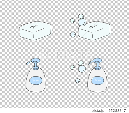石鹸やハンドソープの手描きイラスト シンプル 線のイラスト素材
