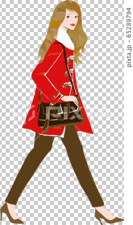 冬 赤いコートを着て仕事に出かける女性のイラスト素材