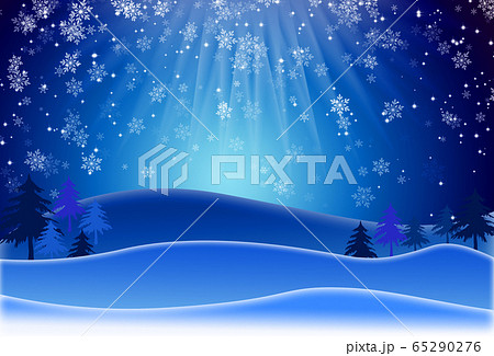 Winter landscape background with blurred snow flake and pine 65290276