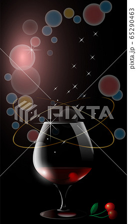 ワイングラスとさくらんぼの縦型壁紙のイラスト素材