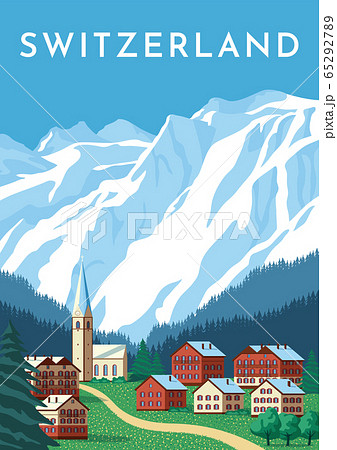 Switzerland Travel Retro Poster Nature Vintage のイラスト素材