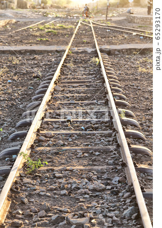 in the light of sunrise the railway road 65293170