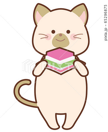 菱餅を持った猫のイラスト素材