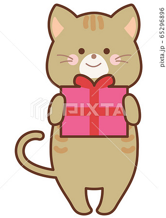 プレゼントを持った猫のイラスト素材
