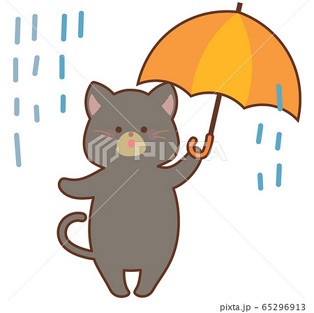 雨の中傘をさすネコのイラスト素材