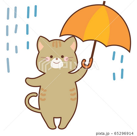 雨の中傘をさすネコのイラスト素材