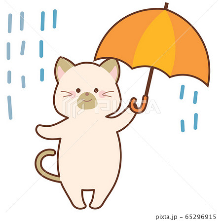 雨の中傘をさす猫のイラスト素材