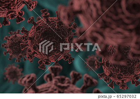 An illustration showing a coronavirus in the human body. 65297032