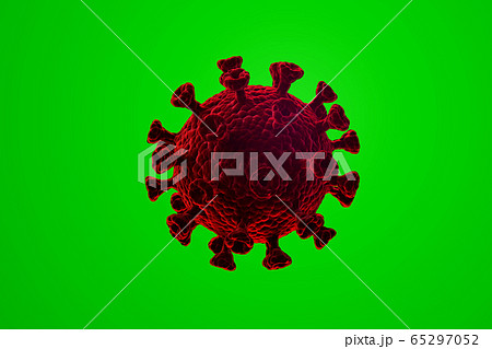 An illustration showing the structure of an epidemic virus. 3D rendering of a coronavirus on a green background. 65297052