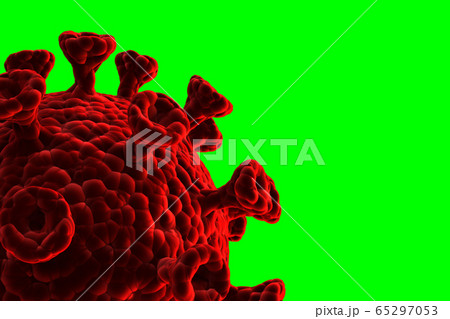 An illustration showing the structure of an epidemic virus. 3D rendering of a coronavirus on a green background. 65297053