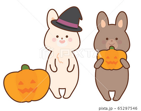 ハロウィンの仮装をするうさぎ セットのイラスト素材 ハロウィンの仮装をするうさぎ セットのイラスト素材