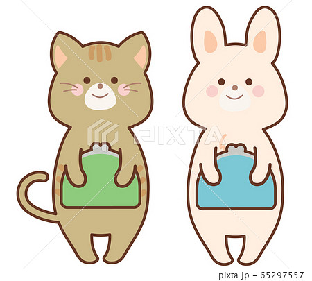 がま口財布をもったうさぎと猫 セット がま口財布をもったうさぎと猫 セット 65297557