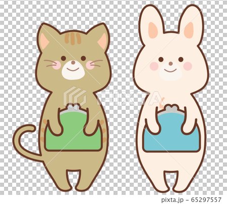 がま口財布をもったうさぎと猫 セット がま口財布をもったうさぎと猫 セット 65297557