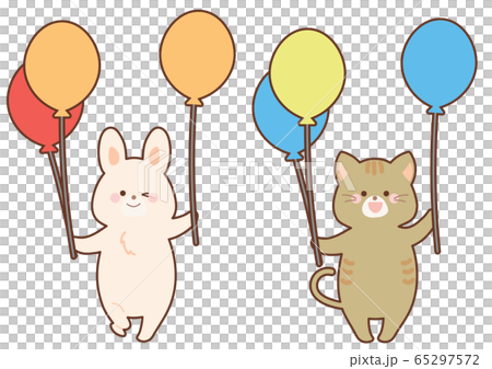 風船を持ったうさぎと猫 セット 風船を持ったうさぎと猫 セット 65297572