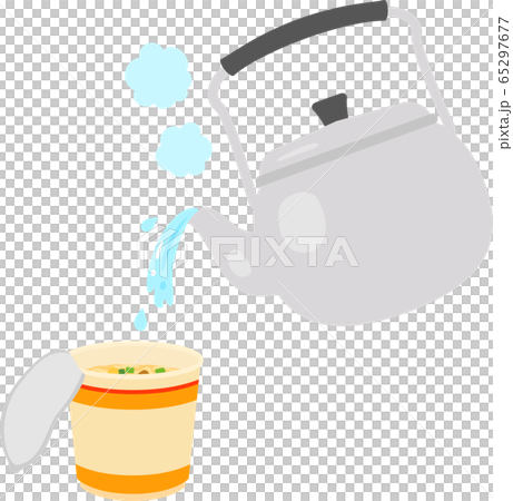 カップ麺とヤカンから注がれるお湯 65297677