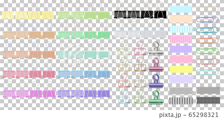 パステルカラーのカラフルなクリップとマスキングテープのイラストセット 65298321